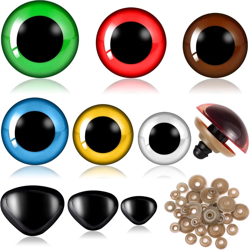 UPINS 180 Pieces 12-30 mm Large Safety Eyes and Nose with Washers for Amigurumi Stuffed Animal Eyes Plastic Craft Doll Crochet Eyes for DIY of Puppet, Bear, Toy Making Supplies (Assorted Colors) - Image 1